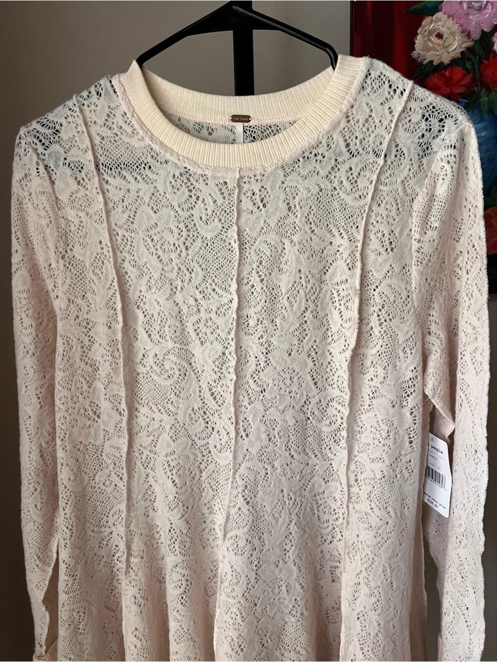 Free people coffee in the morning sheer Lace Long-Sleeve Swing Dress in Cream - Picture 3 of 8